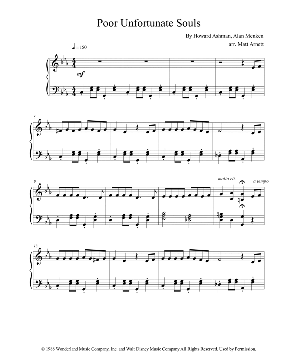 Poor Unfortunate Souls Easy Piano scores gallery preview page 1