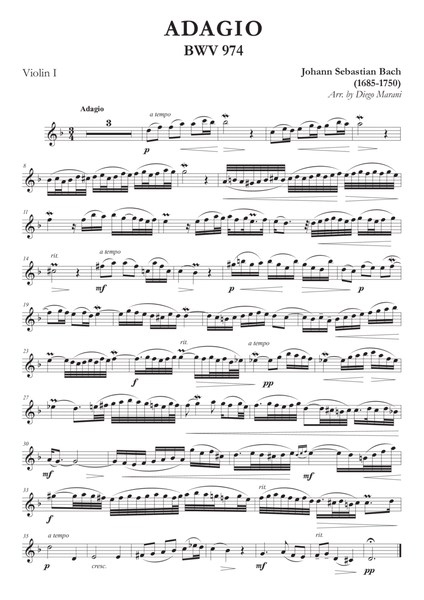 Adagio from BWV 974 for String Quartet image number null