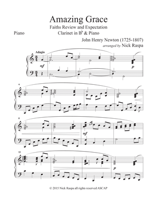 Amazing Grace (piano and clarinet in B Flat) - Piano part
