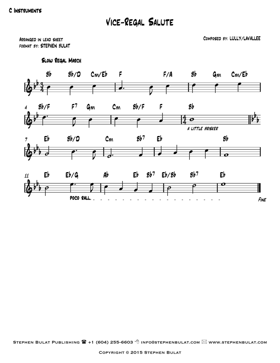 Vice-Regal Salute for Governor General & Lieutenant-Governors of Canada - Lead sheet for C, Bb & Eb Large Ensemble scores gallery preview page 2
