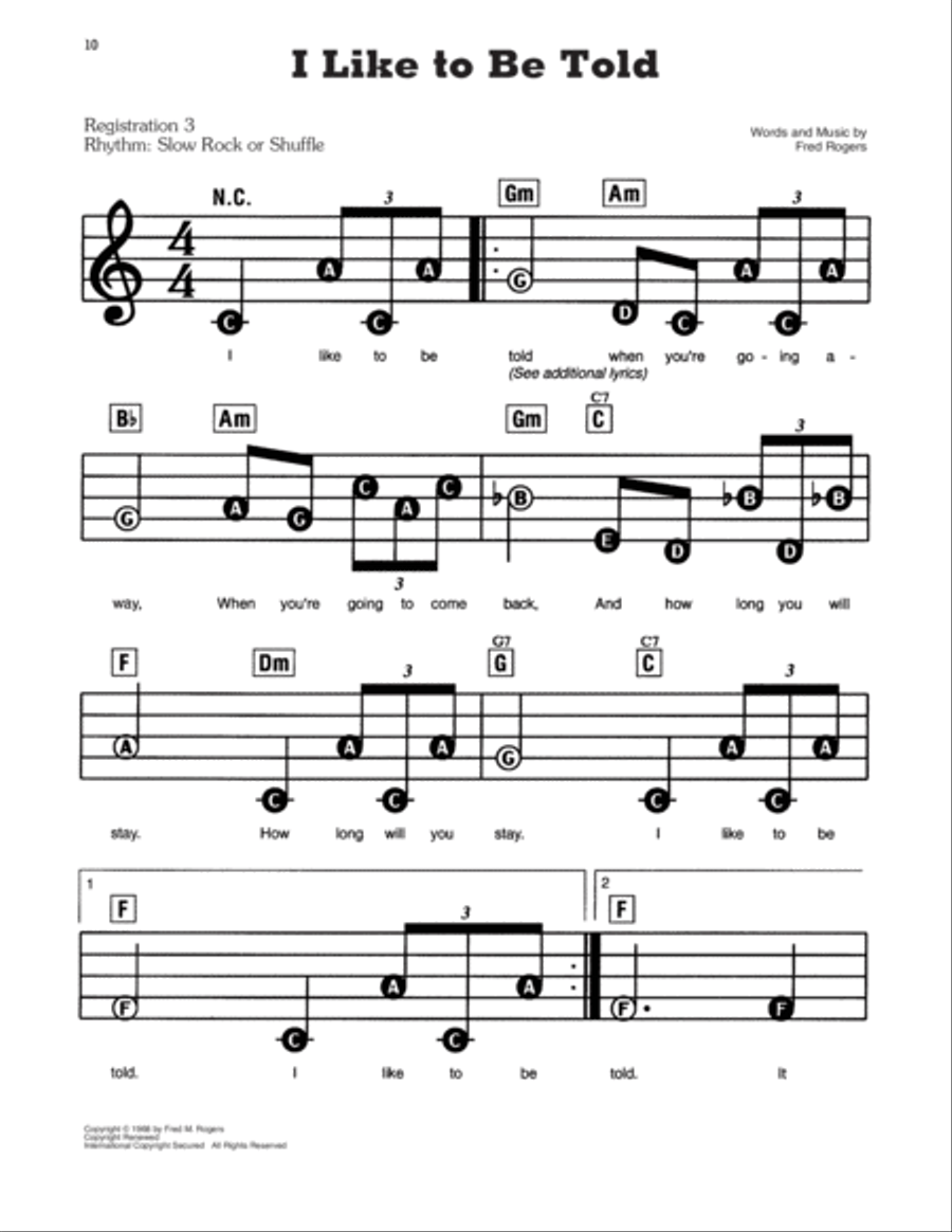 I Like To Be Told (from Mister Rogers' Neighborhood) Electronic Keyboard scores gallery preview page 1