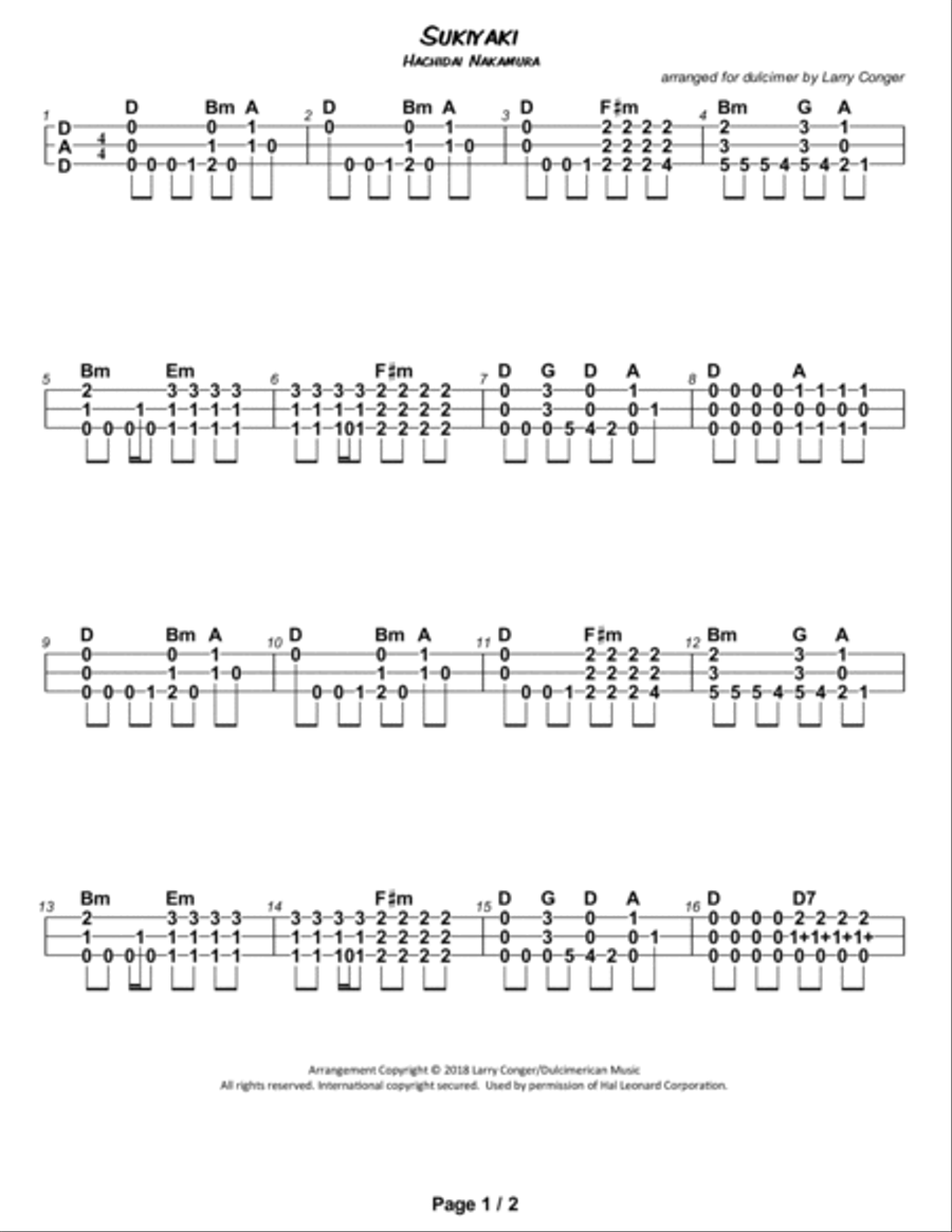 Sukiyaki Dulcimer scores gallery preview page 2