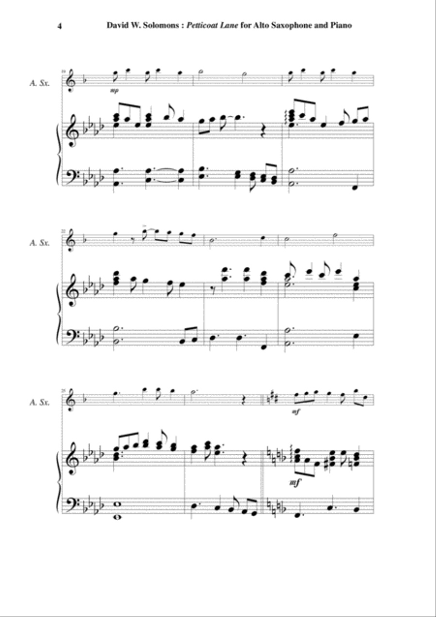 David Warin Solomons: Petticoat Lane for Eb alto saxophone and piano Alto Saxophone scores gallery preview page 4