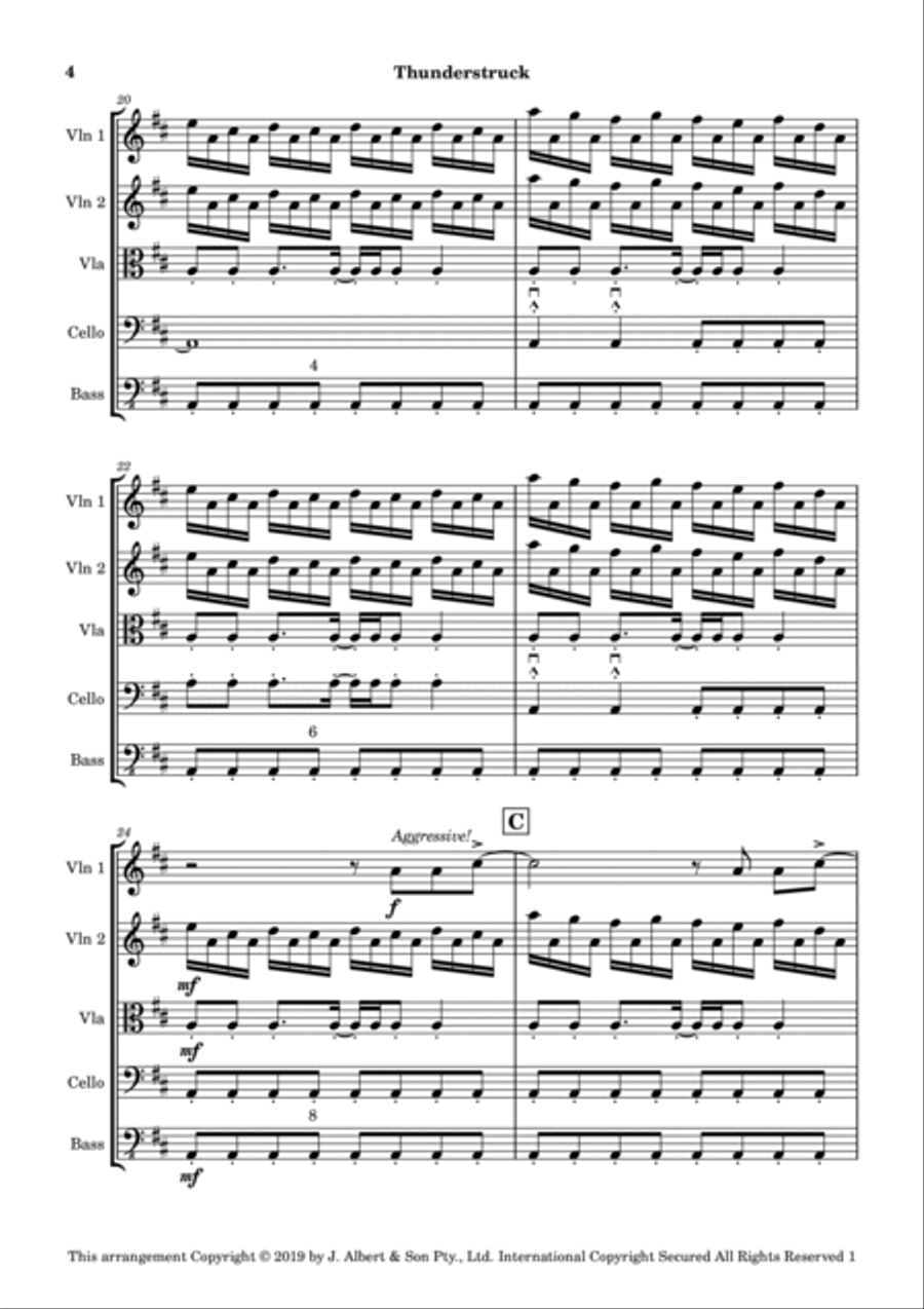 Thunderstruck String Quartet scores gallery preview page 4
