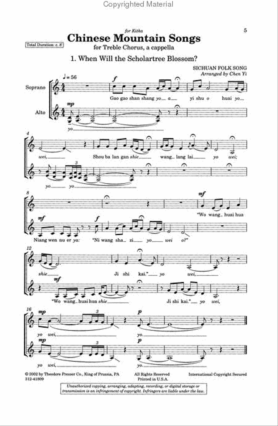 Chinese Mountain Songs SSAA scores gallery preview page 2
