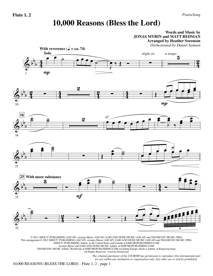 10,000 Reasons (Bless The Lord) - Flute 1 & 2 Choir scores gallery preview page 1
