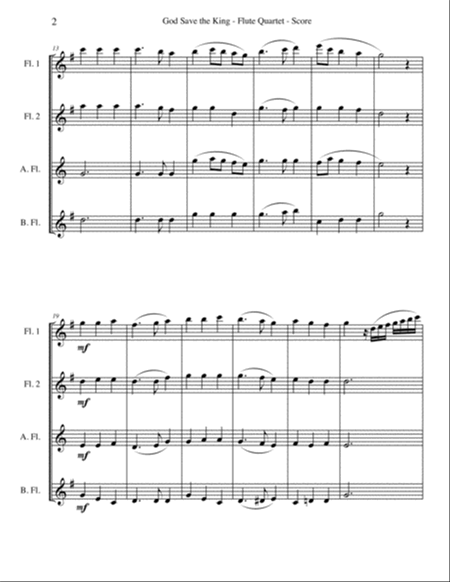 God Save the King for Flute Quartet Flute Quartet scores gallery preview page 2