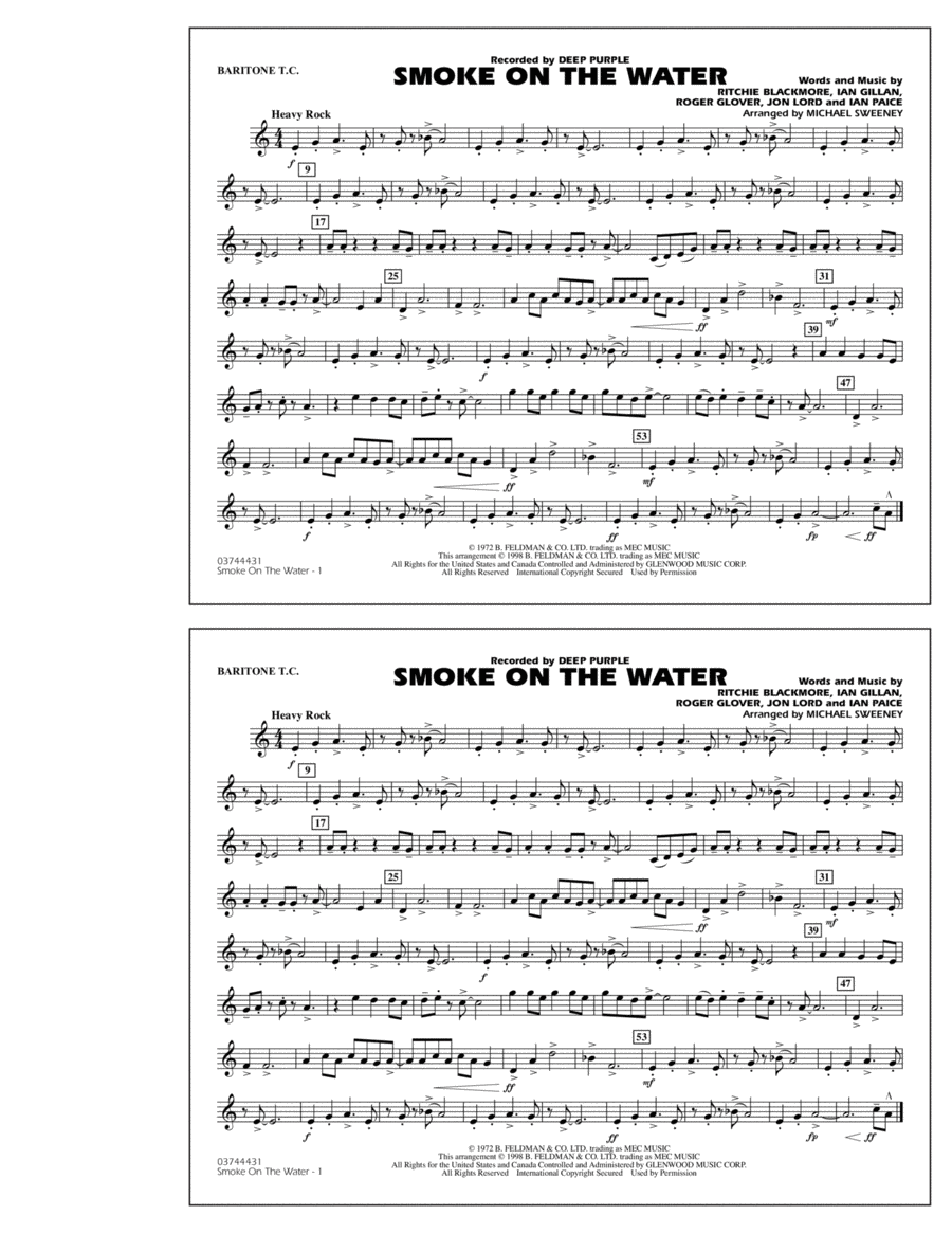 Smoke On The Water - Baritone T.C. Marching Band scores gallery preview page 1