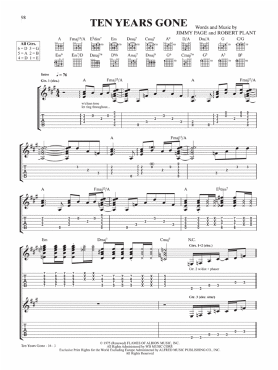 Ten Years Gone Guitar Tablature scores gallery preview page 1