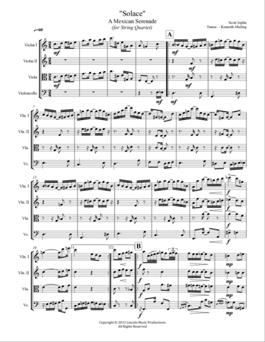 Joplin - “Solace” - A Mexican Serenade (for String Quartet) String Quartet scores gallery preview page 2