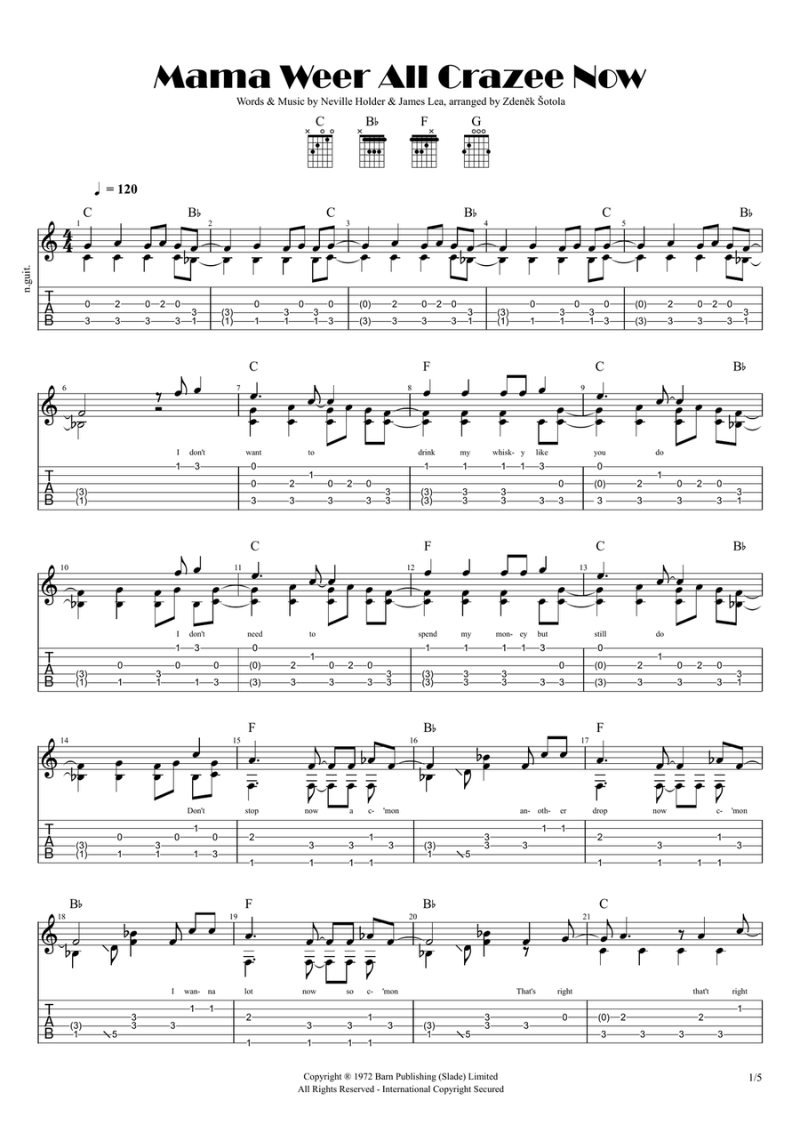 Mama Weer All Crazee Now Guitar Tablature scores gallery preview page 2