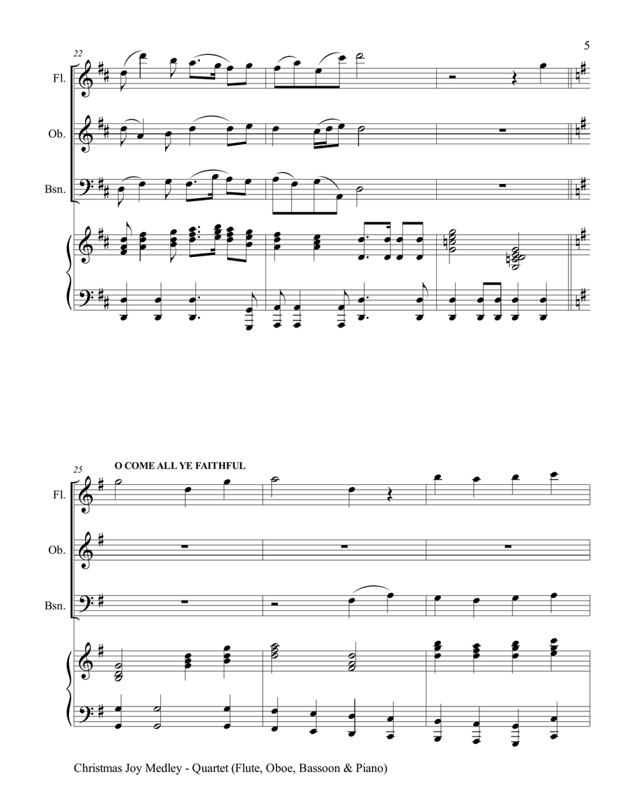 CHRISTMAS JOY MEDLEY (Piano Quartet - Flute, Oboe, Bassoon and Piano with Score & Parts) Small Ensemble scores gallery preview page 6