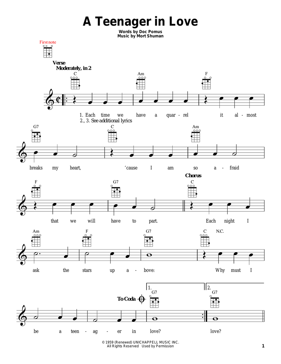 A Teenager In Love Ukulele scores gallery preview page 1