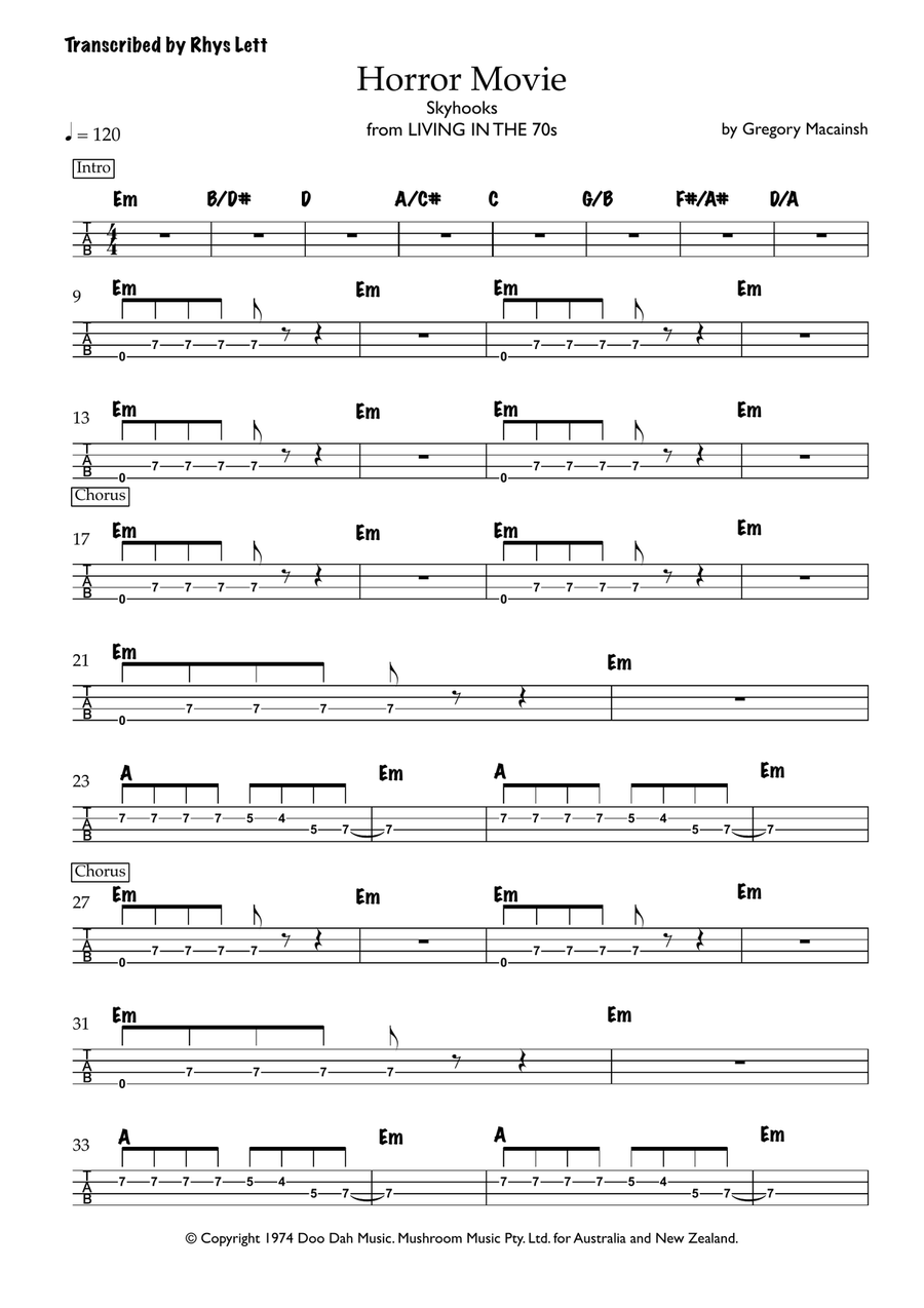 Horror Movie Guitar Tablature scores gallery preview page 1