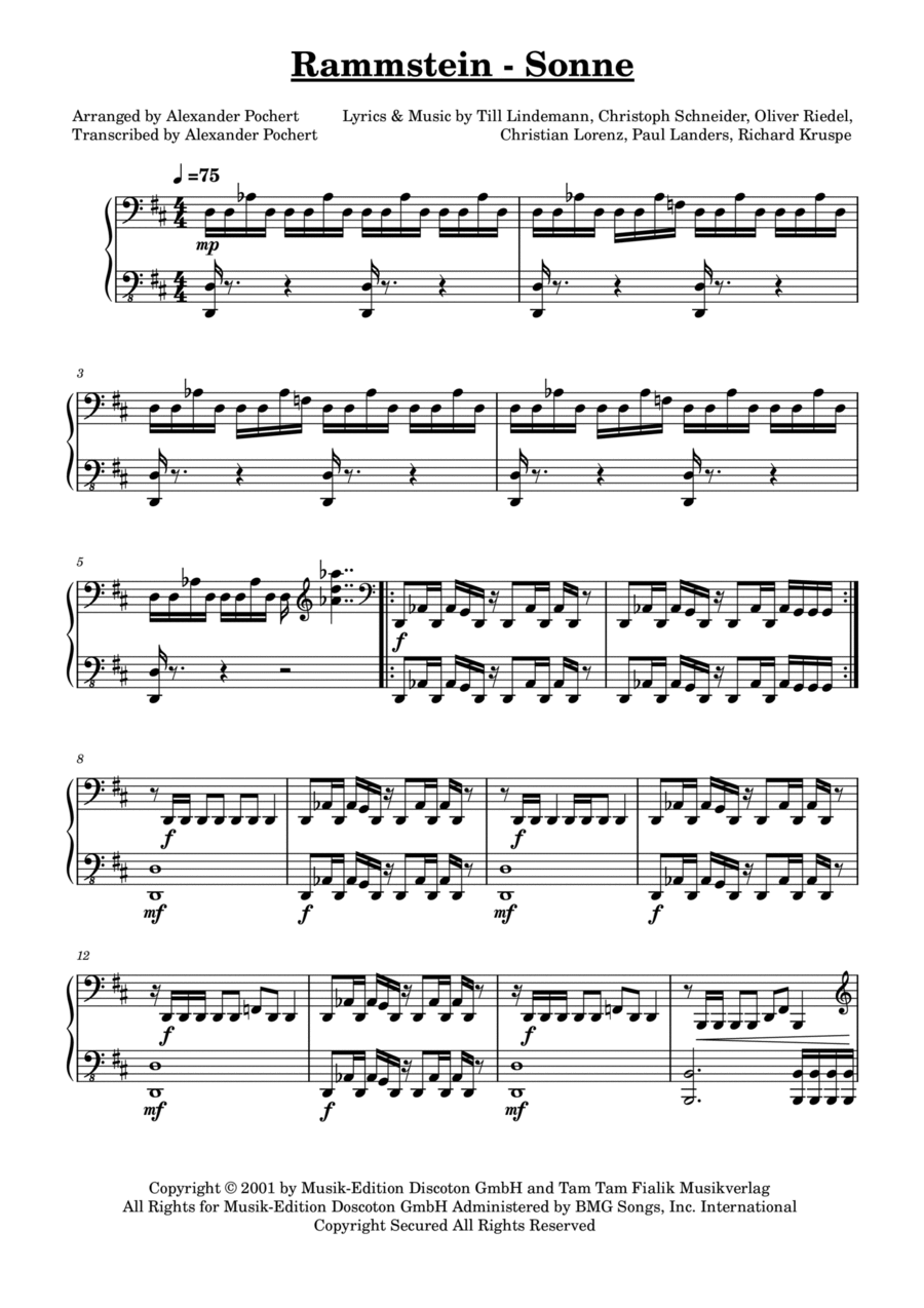 Sonne Piano Solo scores gallery preview page 1