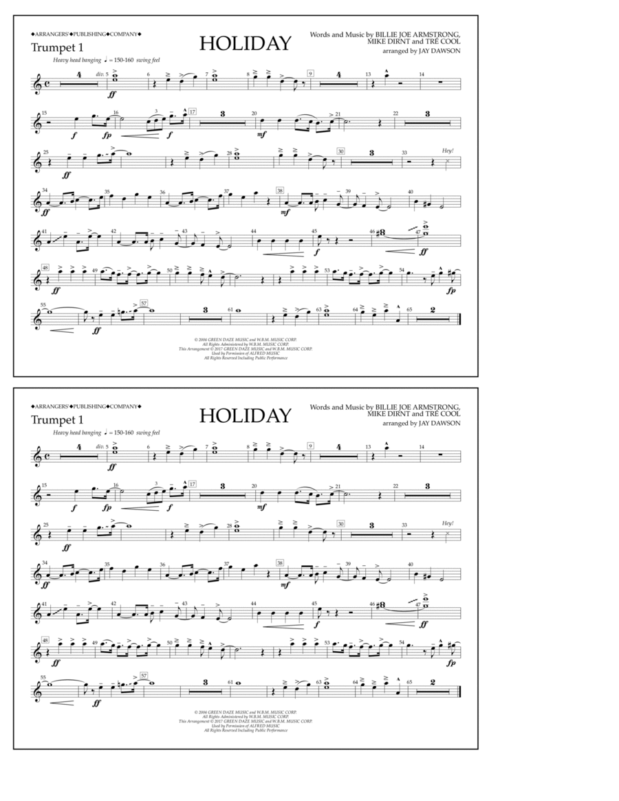 Holiday - Bb Trumpet 1 B-Flat Trumpet scores gallery preview page 1