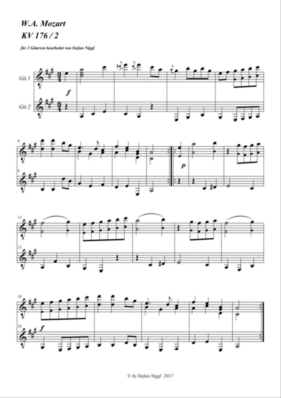 11 Menuets from KV 176 for Guitar Duet Acoustic Guitar scores gallery preview page 4