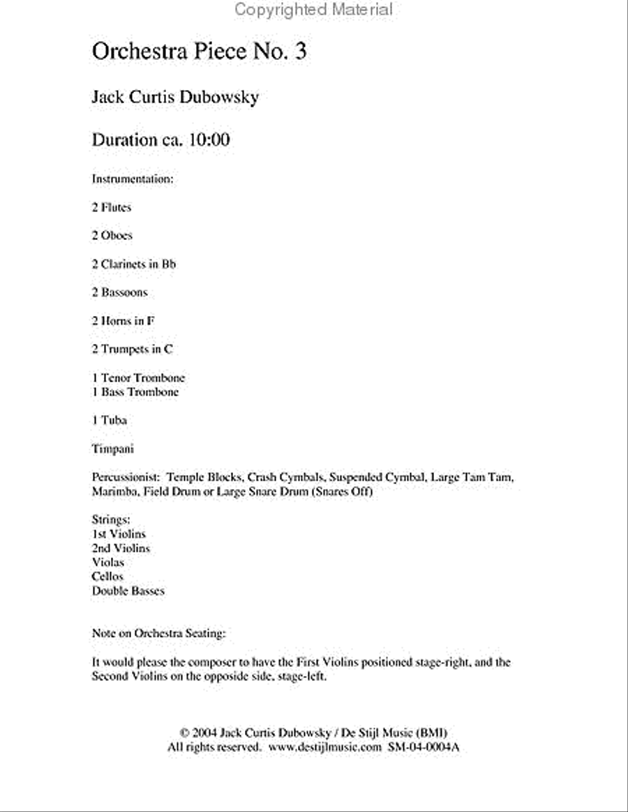 Orchestra Piece No 3 Full Score