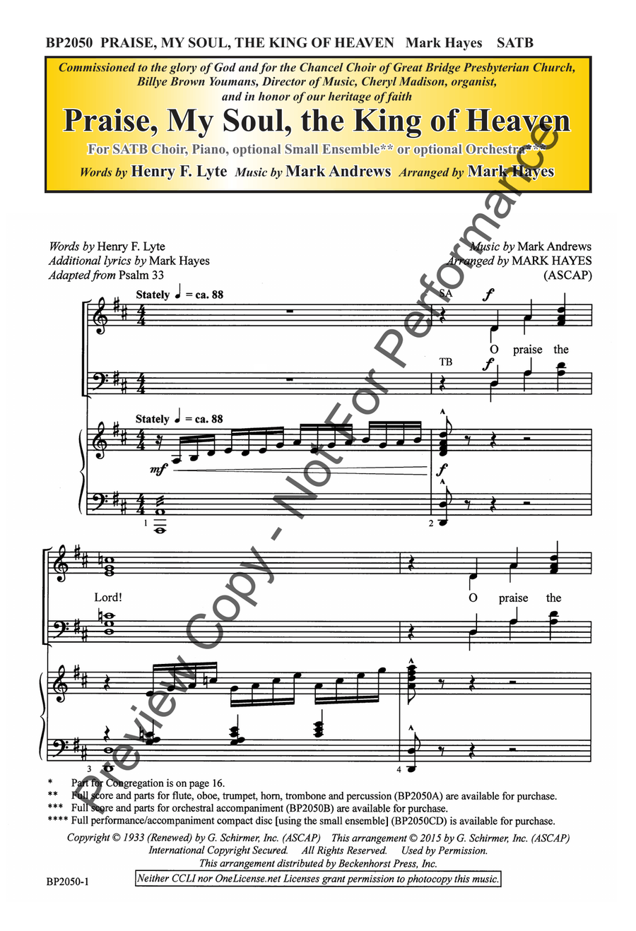 Praise, My Soul, the King of Heaven 4-Part scores gallery preview page 2