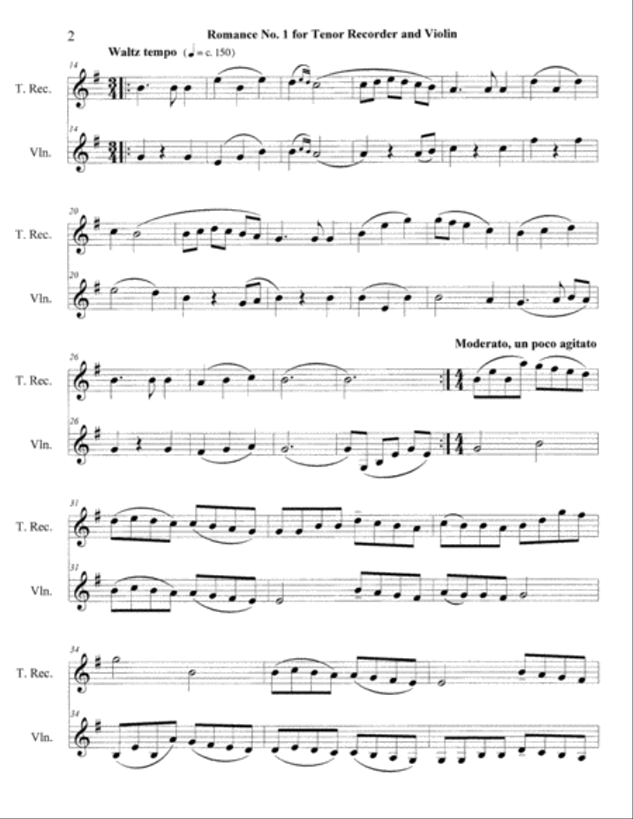 Romance No. 1 for Tenor Recorder and Violin Tenor Recorder scores gallery preview page 2