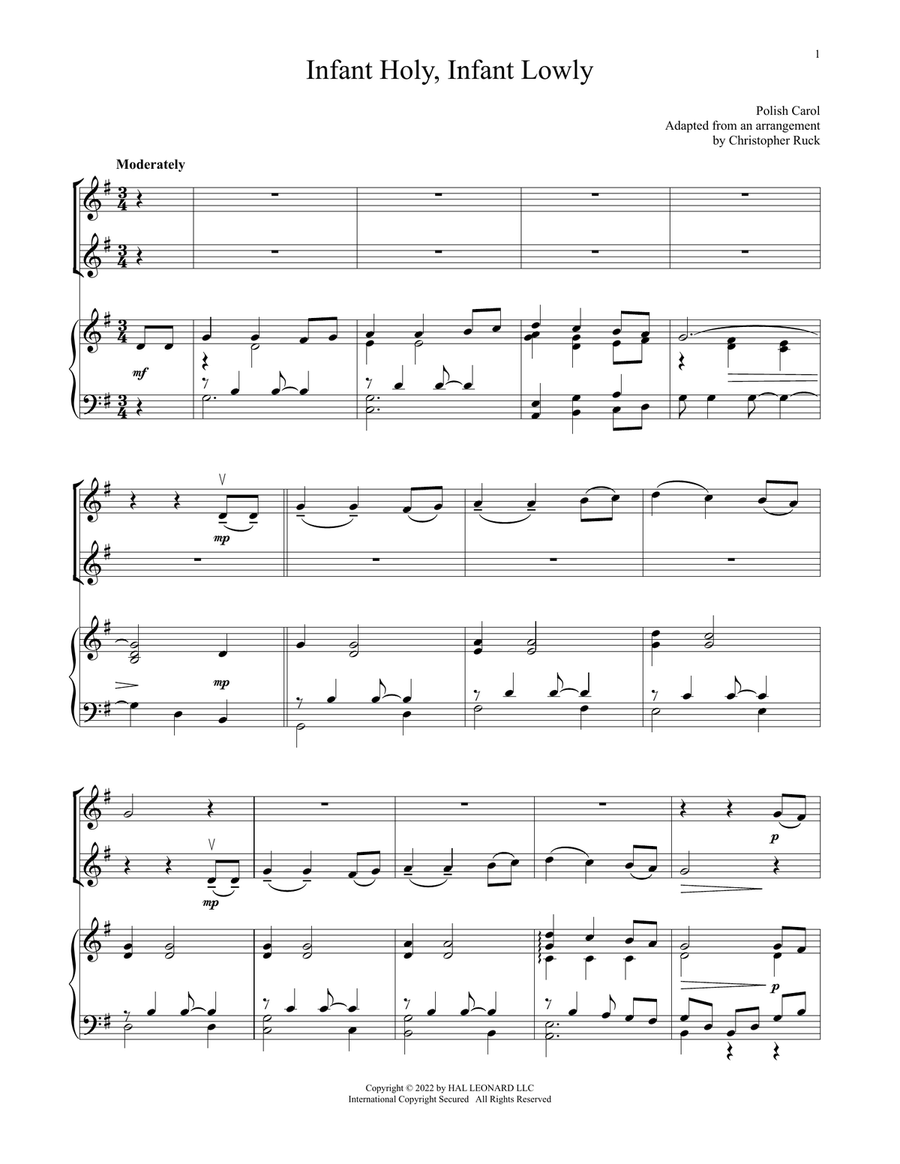 Infant Holy, Infant Lowly (for Violin Duet and Piano) String Duet scores gallery preview page 1