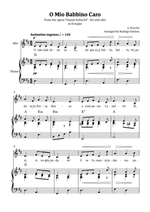 O Mio Babbino Caro - for alto (in D major)