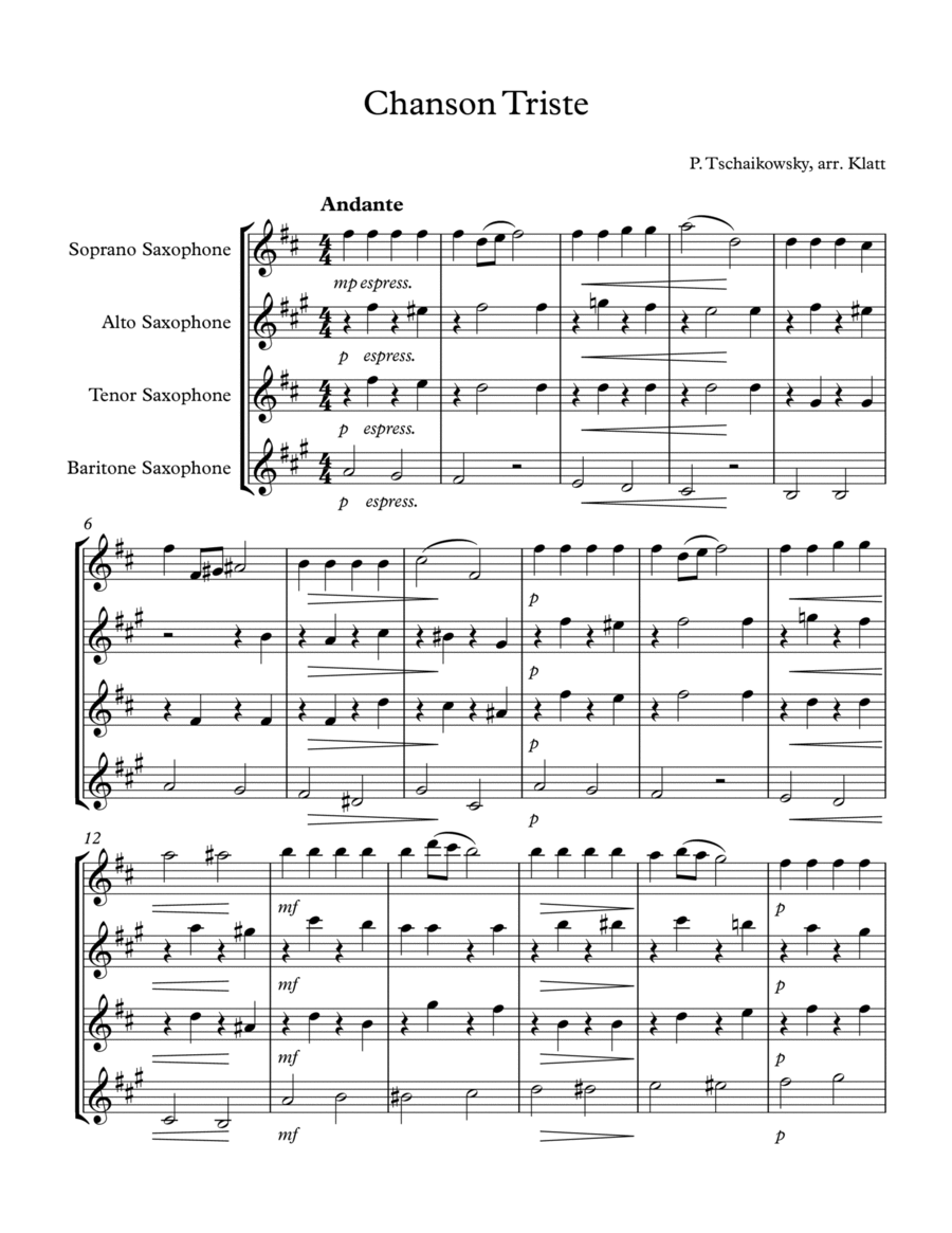 Chanson Triste Chanson Triste Saxophone Quartet scores gallery preview page 1