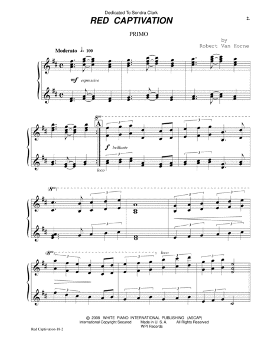 RED CAPTIVATION by Robert Van Horne (Piano Duet) Piano Duet scores gallery preview page 3