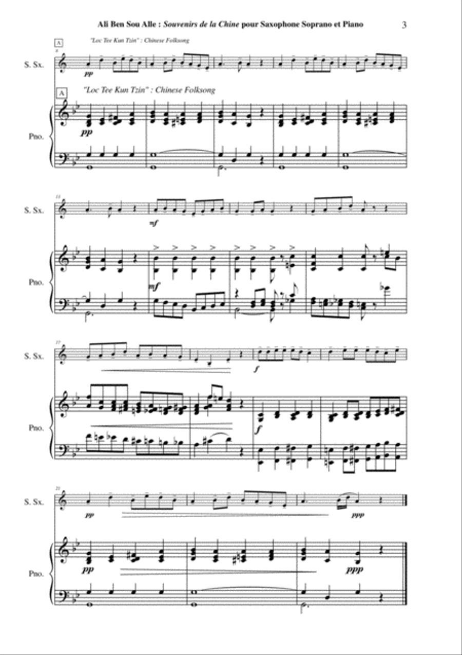 Ali Ben Sou Alle: Souvenirs de la Chine for soprano saxophone and piano Soprano Saxophone scores gallery preview page 3
