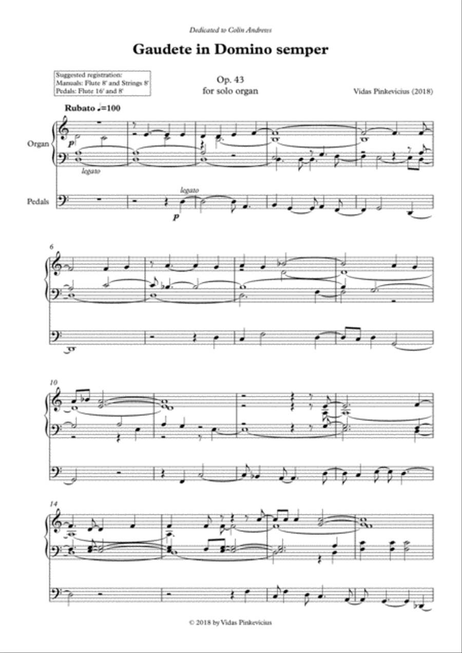 Gaudete in Domino semper, Op. 43 for solo organ Organ Solo scores gallery preview page 1
