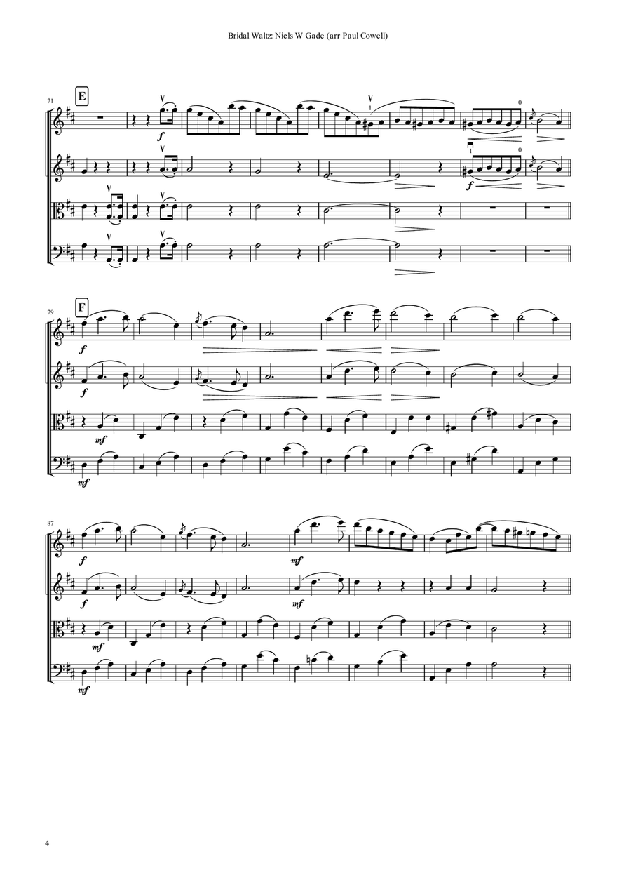 NIELS GADE Bridal Waltz for string quartet String Quartet scores gallery preview page 6