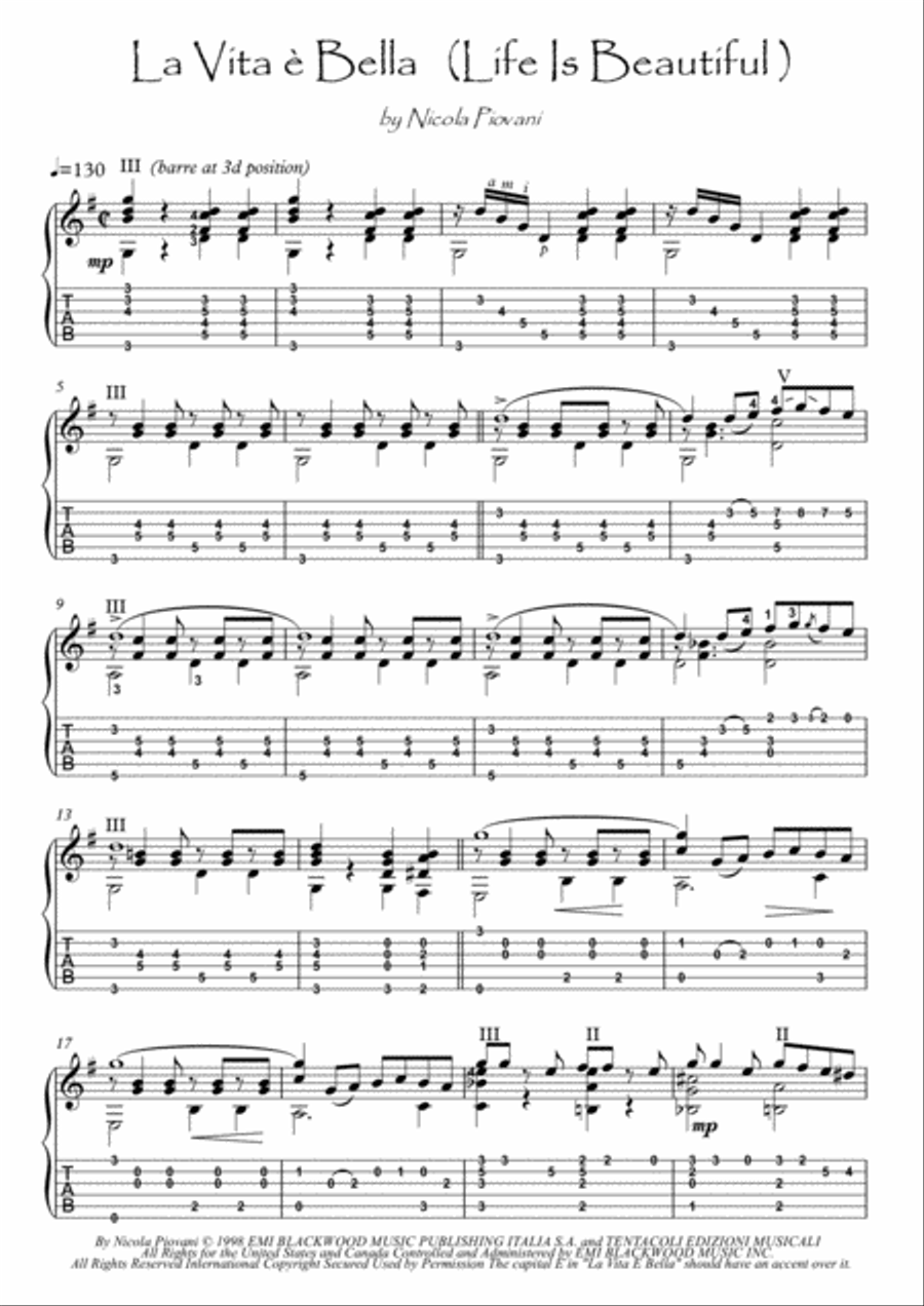Life Is Beautiful (la Vita E Bella) Acoustic Guitar scores gallery preview page 1