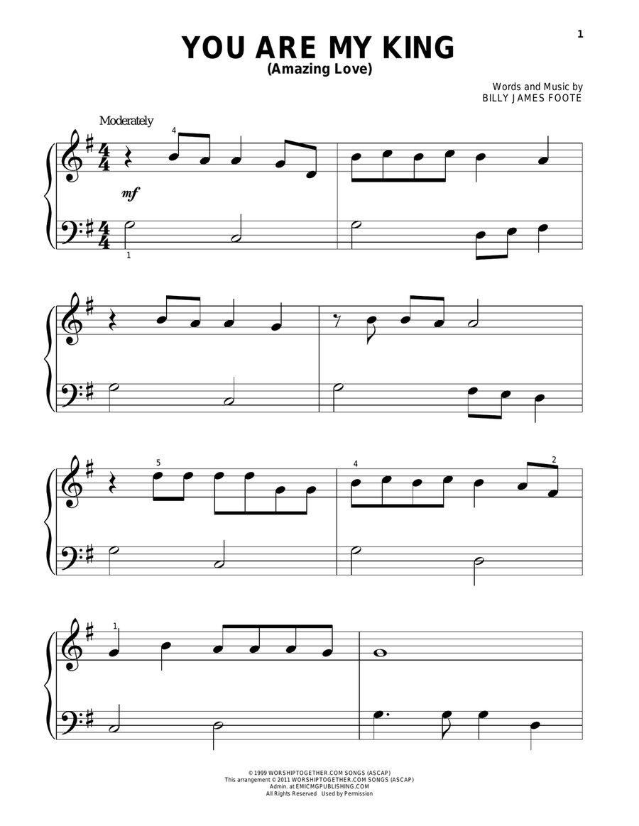 You Are My King (Amazing Love) Easy Piano scores gallery preview page 1