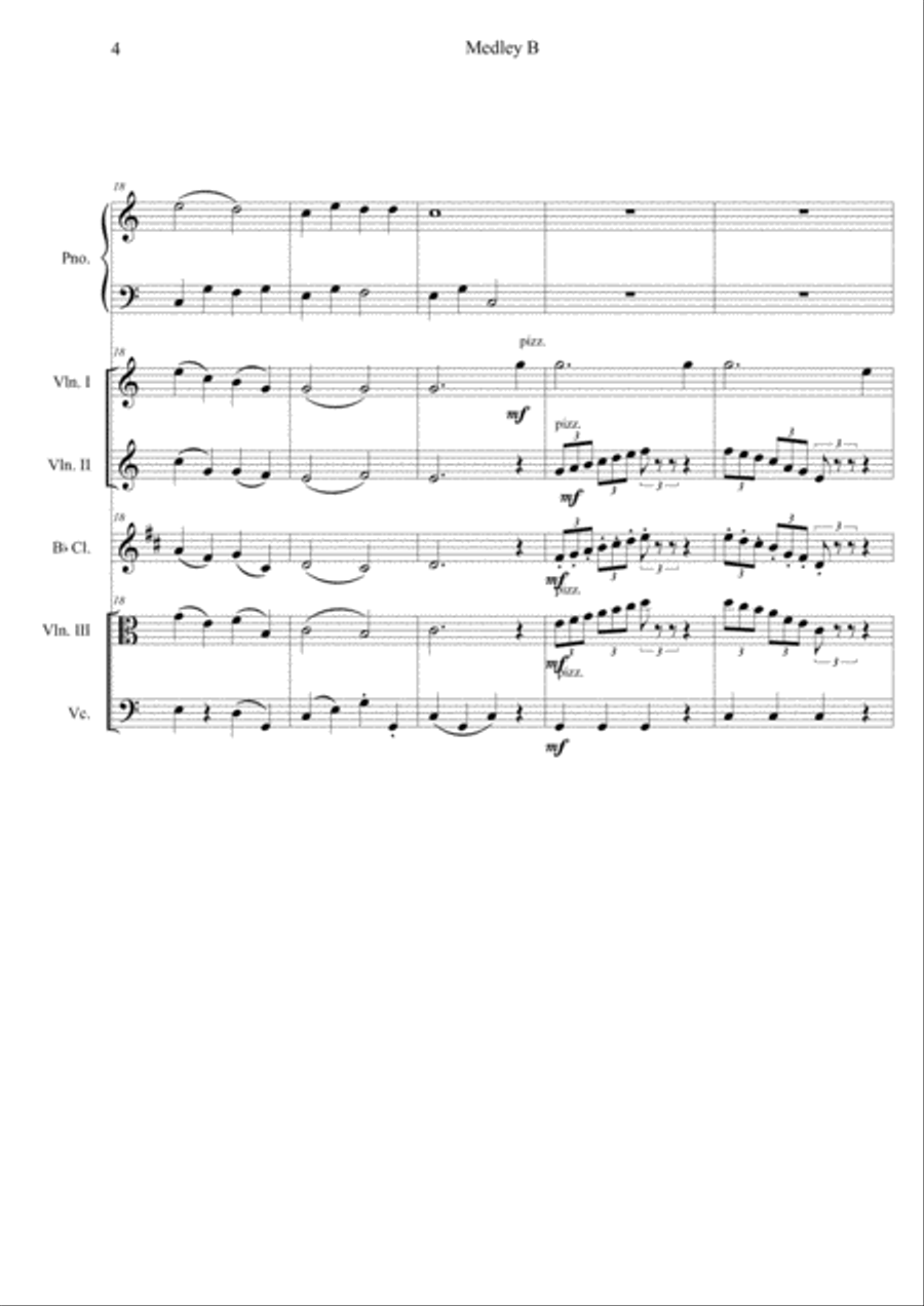 Medley B.Conjunt de tres peses de nivell iniciació per a piano amb acompanyament d'orquestra de cor Small Ensemble scores gallery preview page 4