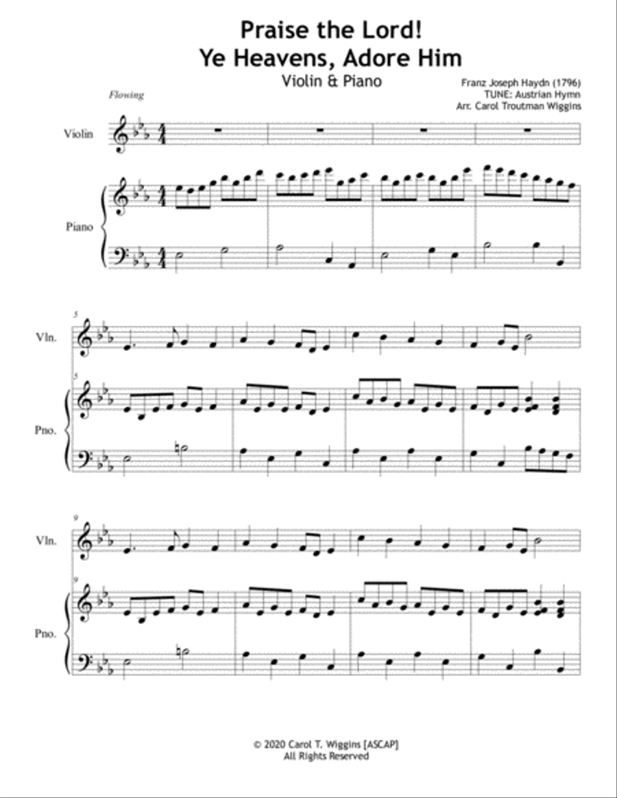 Praise the Lord Ye Heavens Adore Him (Violin & Piano) Violin Solo scores gallery preview page 1