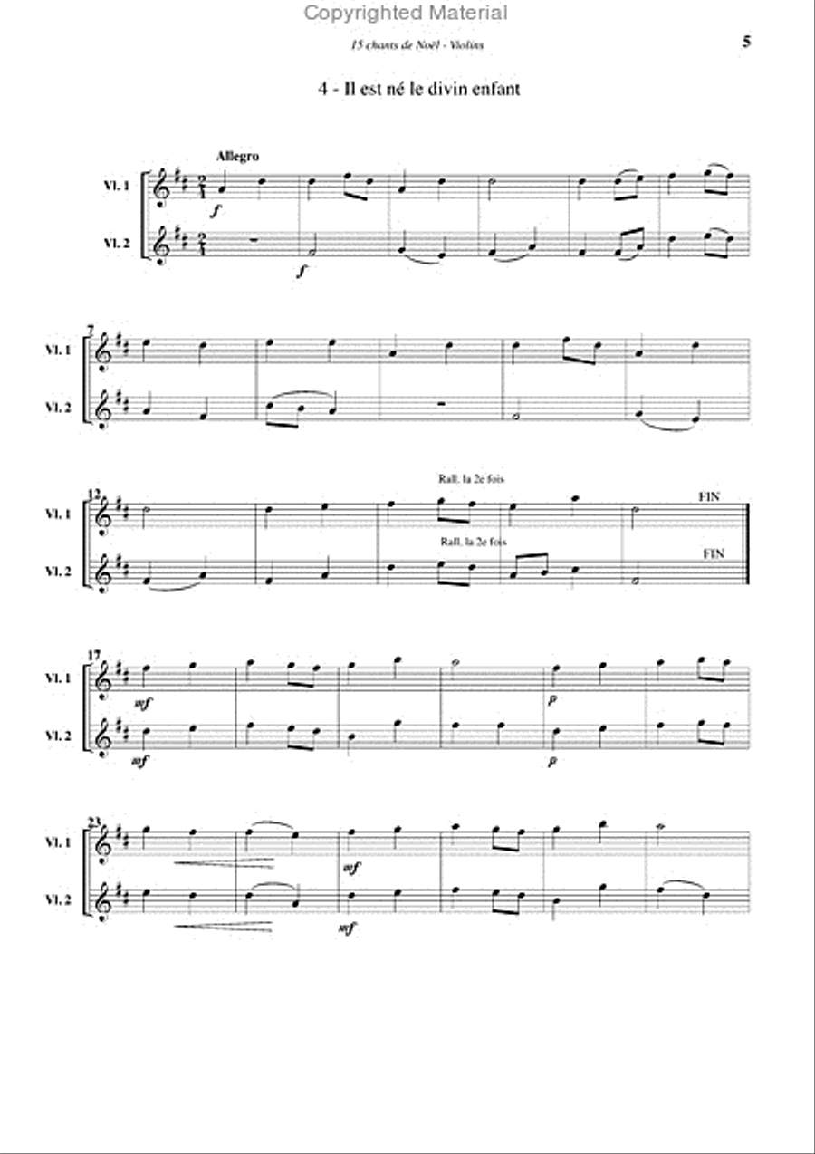 Chants de Noël (15), pour violon Violin scores gallery preview page 5