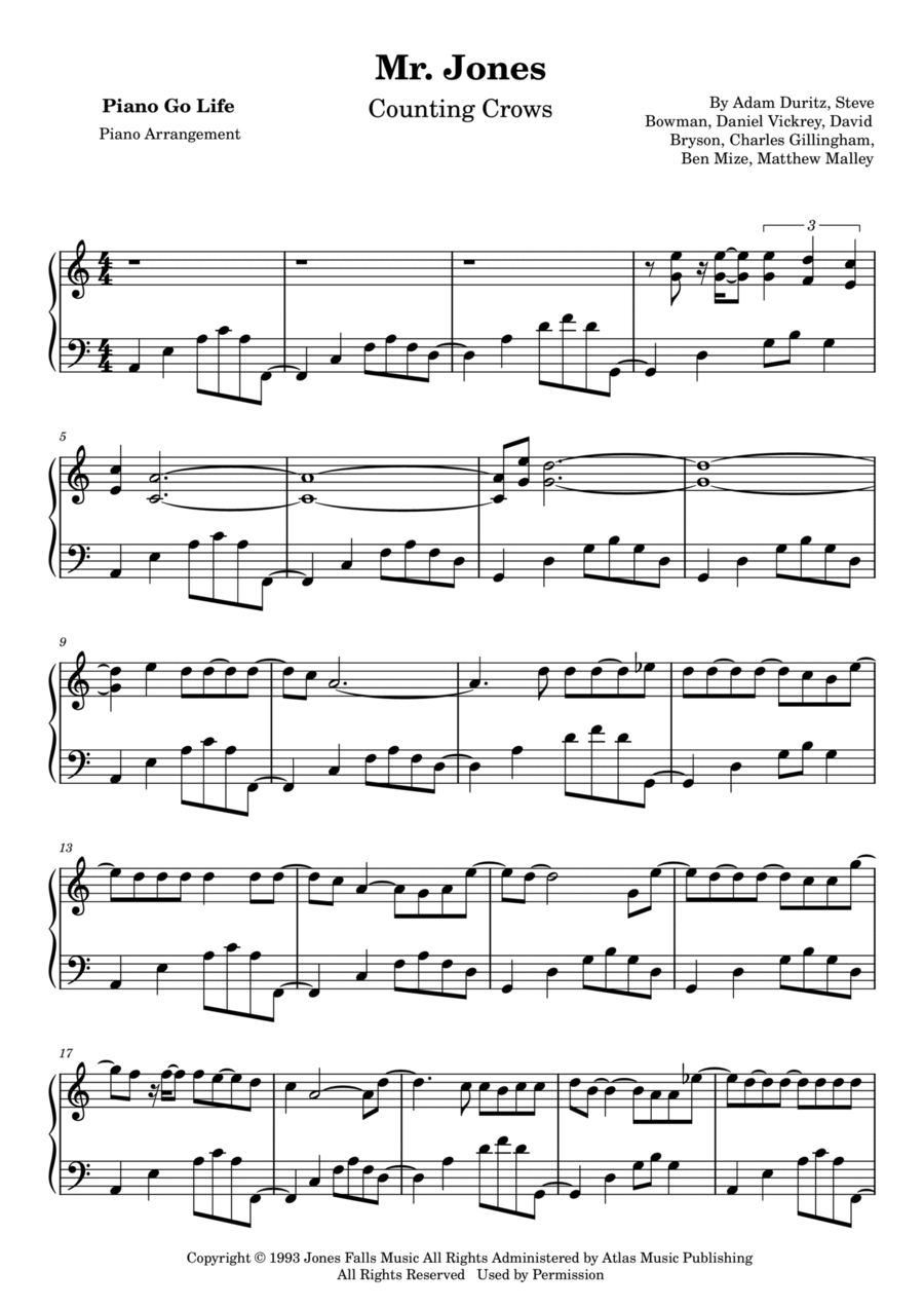 Mr. Jones Piano Solo scores gallery preview page 1