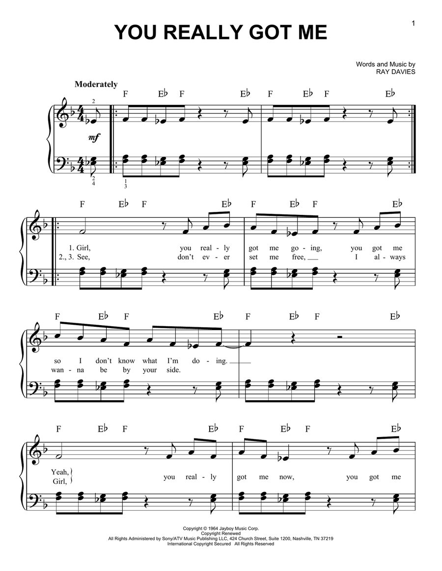 You Really Got Me Easy Piano scores gallery preview page 1