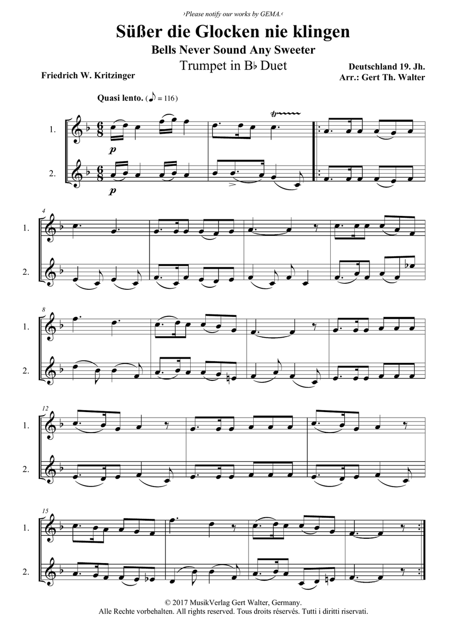 Bells Never Sound Any Sweeter Trumpet Duet scores gallery preview page 1