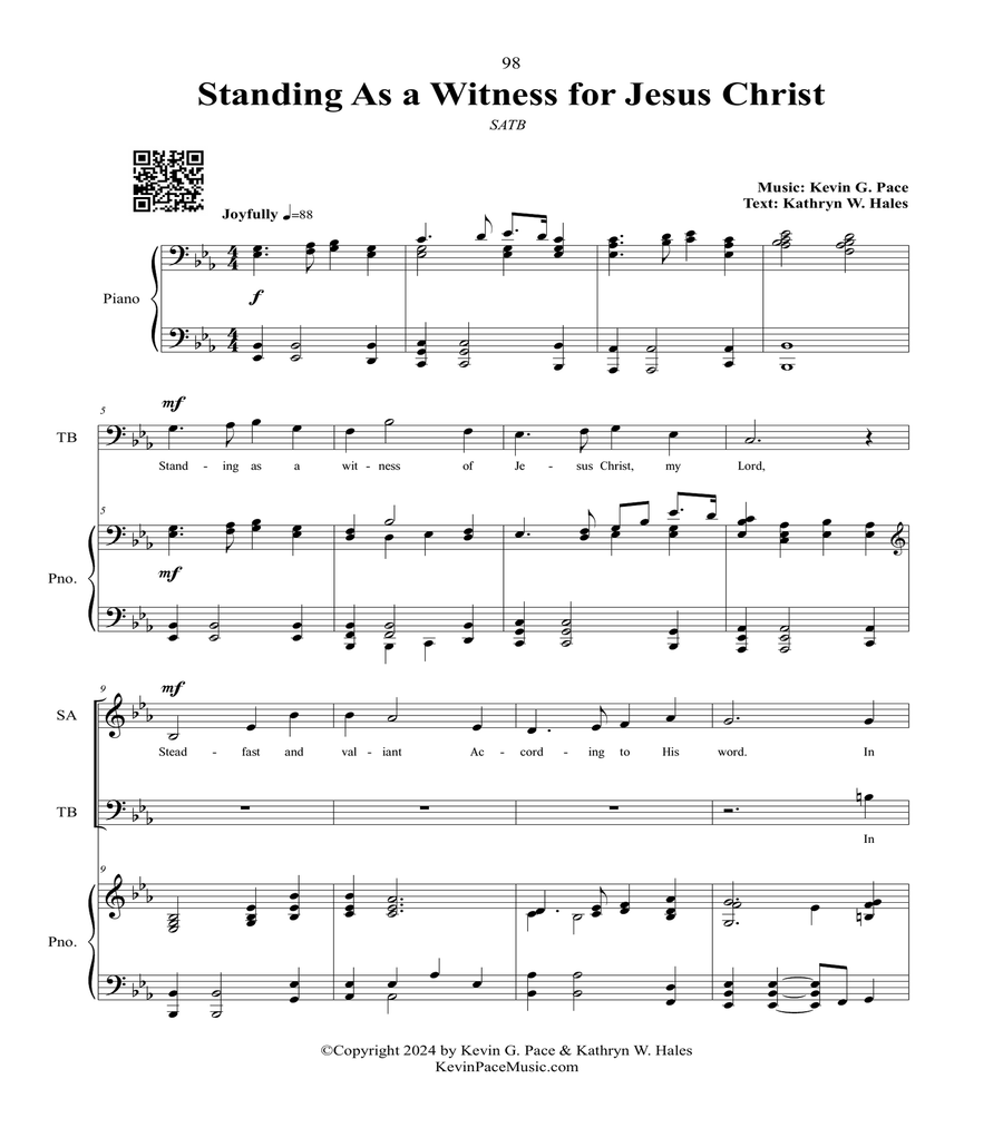 Standing As a Witness for Jesus Christ, sacred music for SATB choir image number null