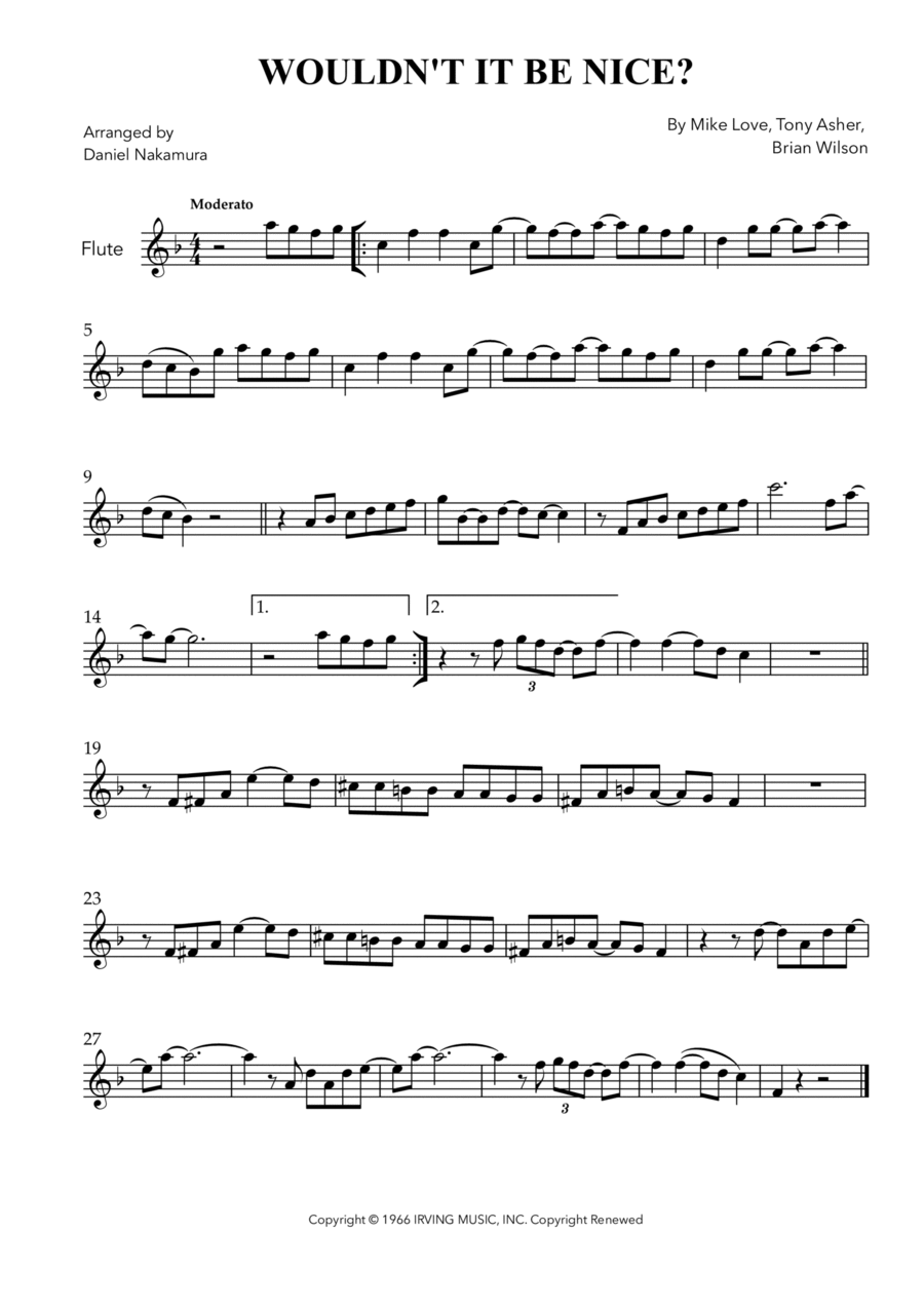 Wouldn't It Be Nice Flute Solo scores gallery preview page 1