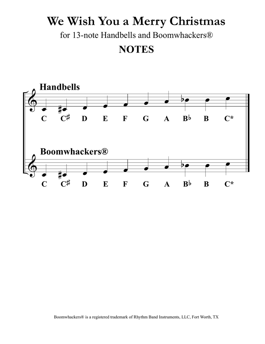 We Wish You a Merry Christmas (for 13-note Bells and Boomwhackers with Black and White Notes) Handbell Choir scores gallery preview page 4