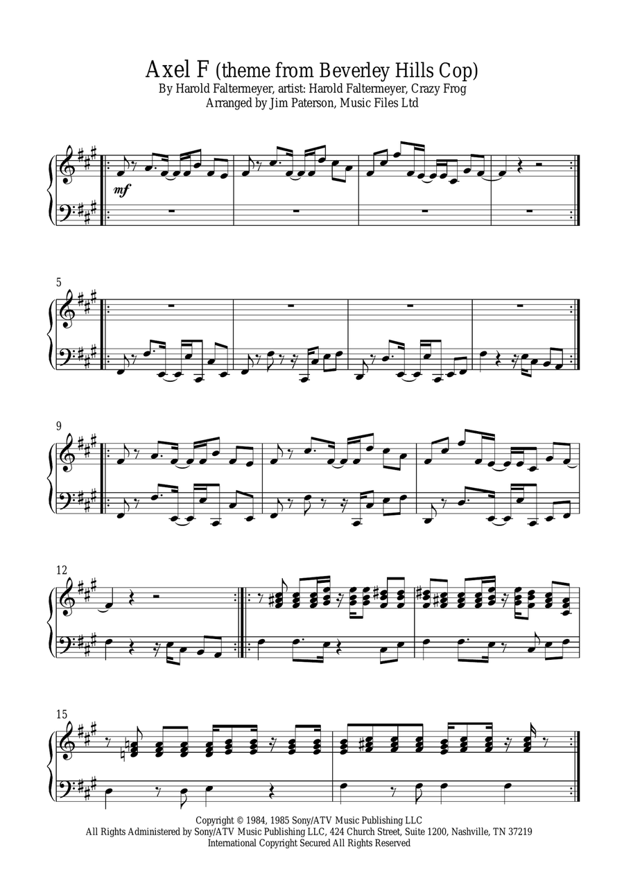 Axel F Piano Solo scores gallery preview page 1