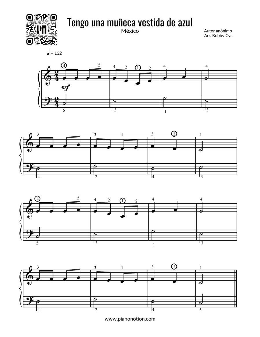 Tengo una muñeca vestida de azul - Canciones infantiles (piano fácil) Easy Piano scores gallery preview page 1