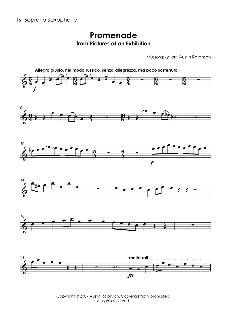 Promenade from ’Pictures’ - sax ensemble Woodwind Ensemble scores gallery preview page 3