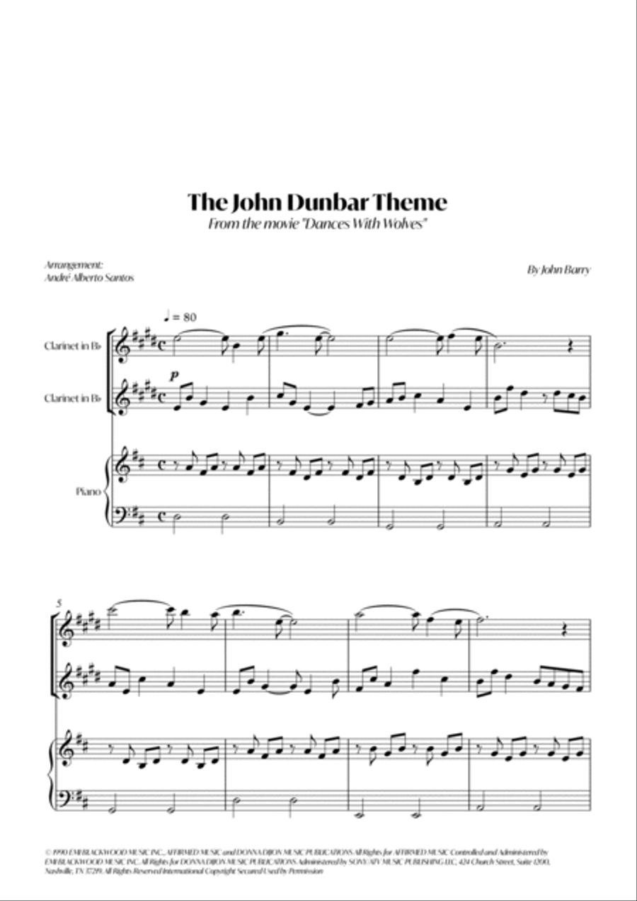 The John Dunbar Theme B-Flat Clarinet scores gallery preview page 2