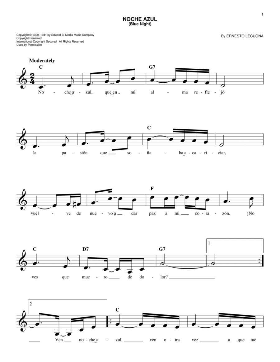 Noche Azul (Blue Night) Piano scores gallery preview page 1