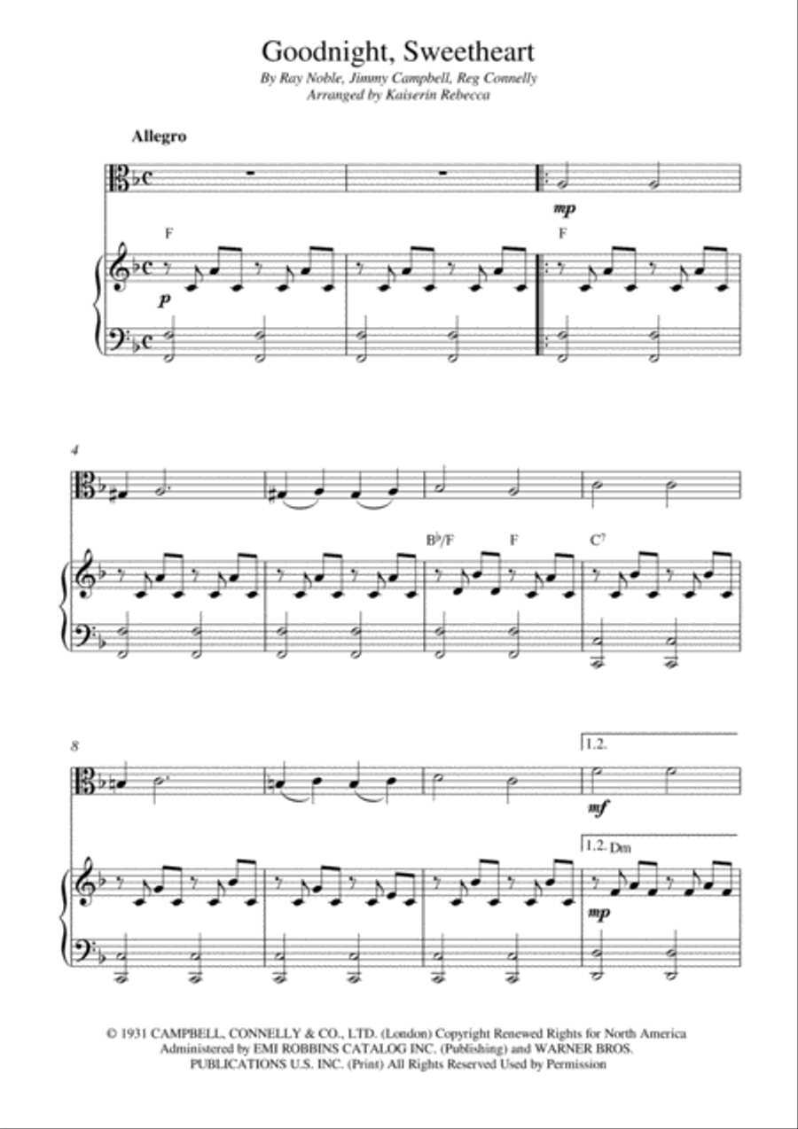 Goodnight Sweetheart Viola scores gallery preview page 1