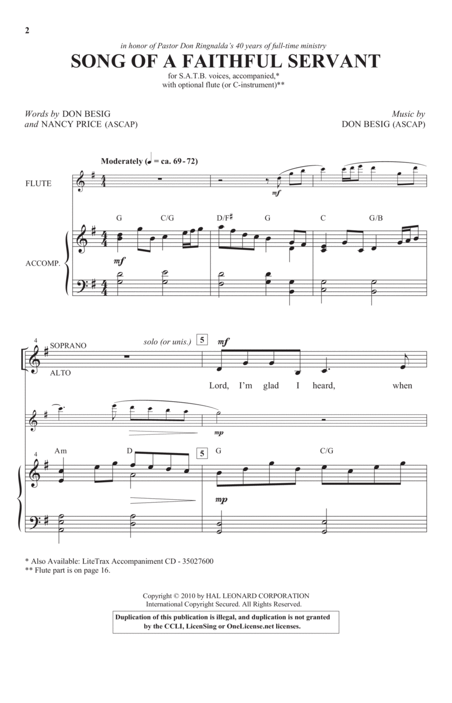 Song Of A Faithful Servant 4-Part scores gallery preview page 1