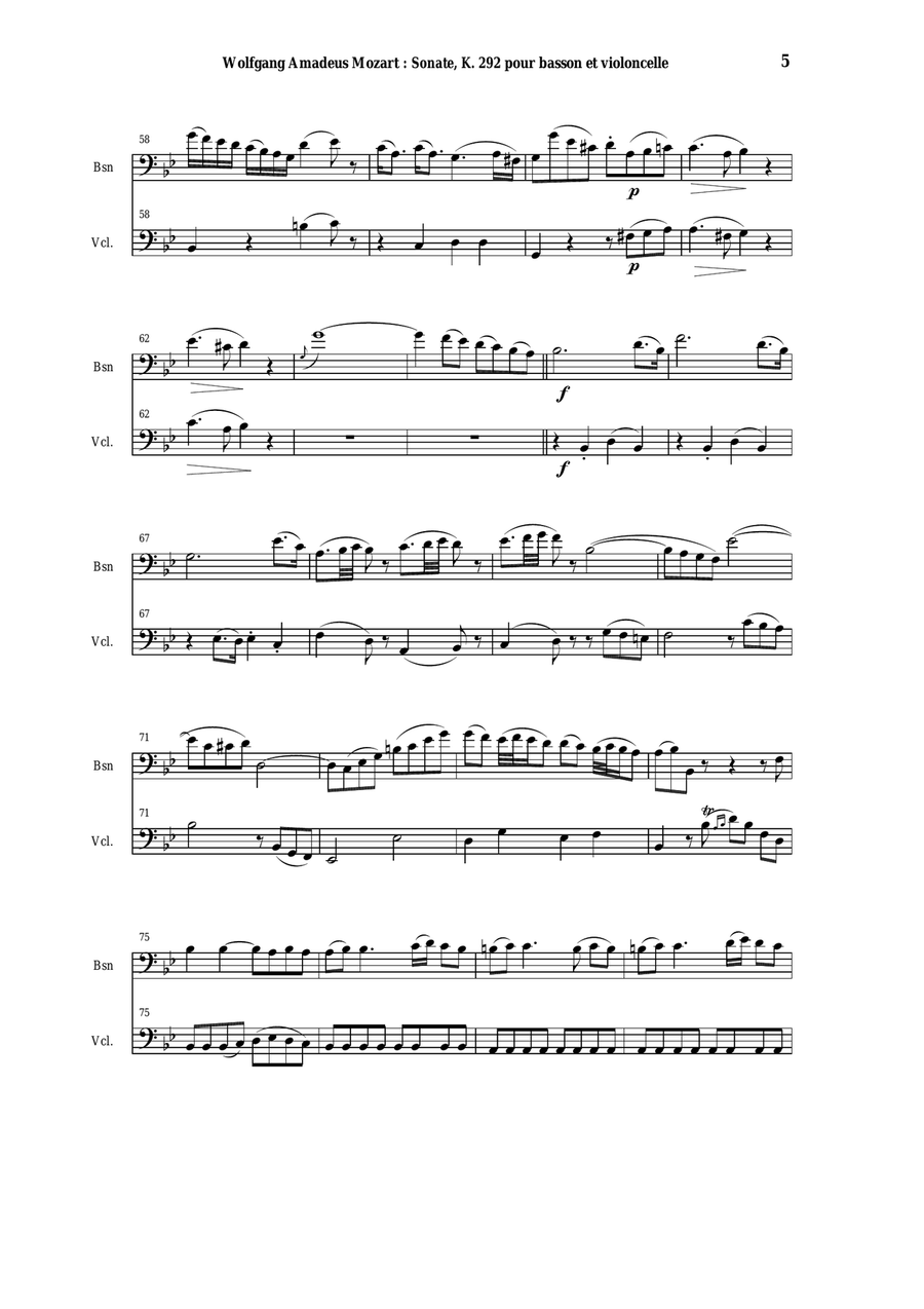 Wolfgang Amadeus Mozart: Sonata in Bb K. 292 for bassoon and cello Bassoon scores gallery preview page 5